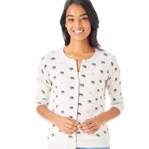 Bass Elephant Print Cardigan Gray Button Front Lightweight Sweater
